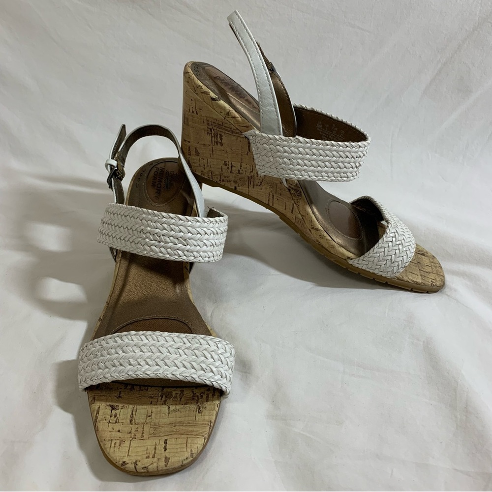 Life Stride velocity Braided White tan wedge cork high heel Sandals, persona, 10